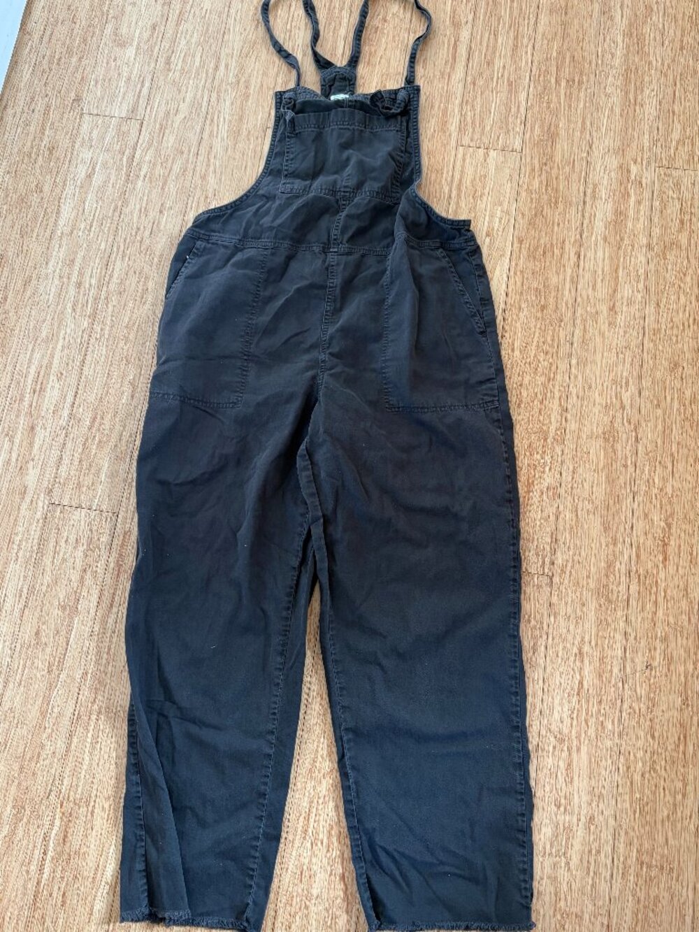 Aerie Black Cotton Canvas Overall One-Piece Jumpsuit, Pockets, Size M Black wash